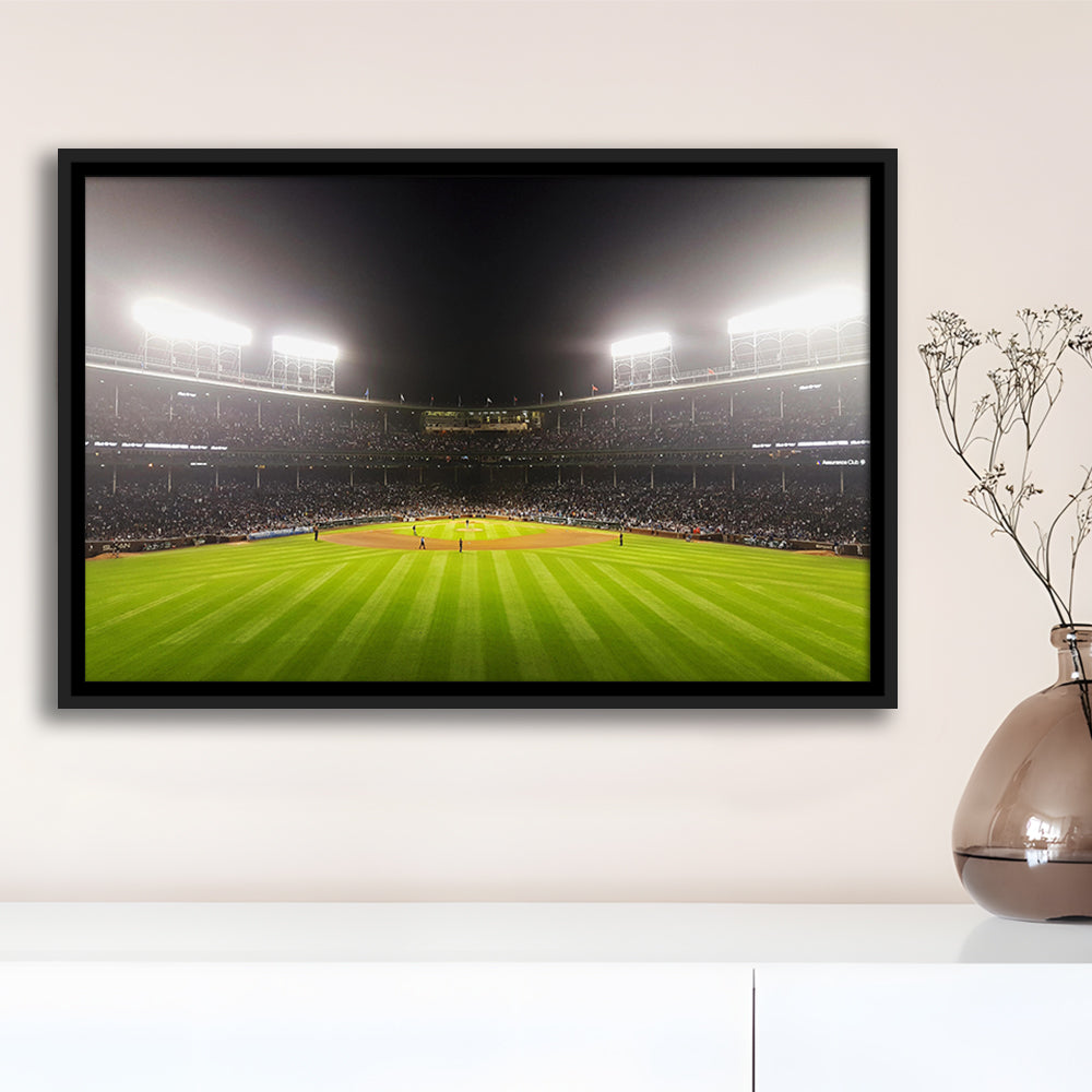 Wringley Field at Night, Stadium Canvas, Sport Art, Framed Canvas Print Wall Art, Floating Frame