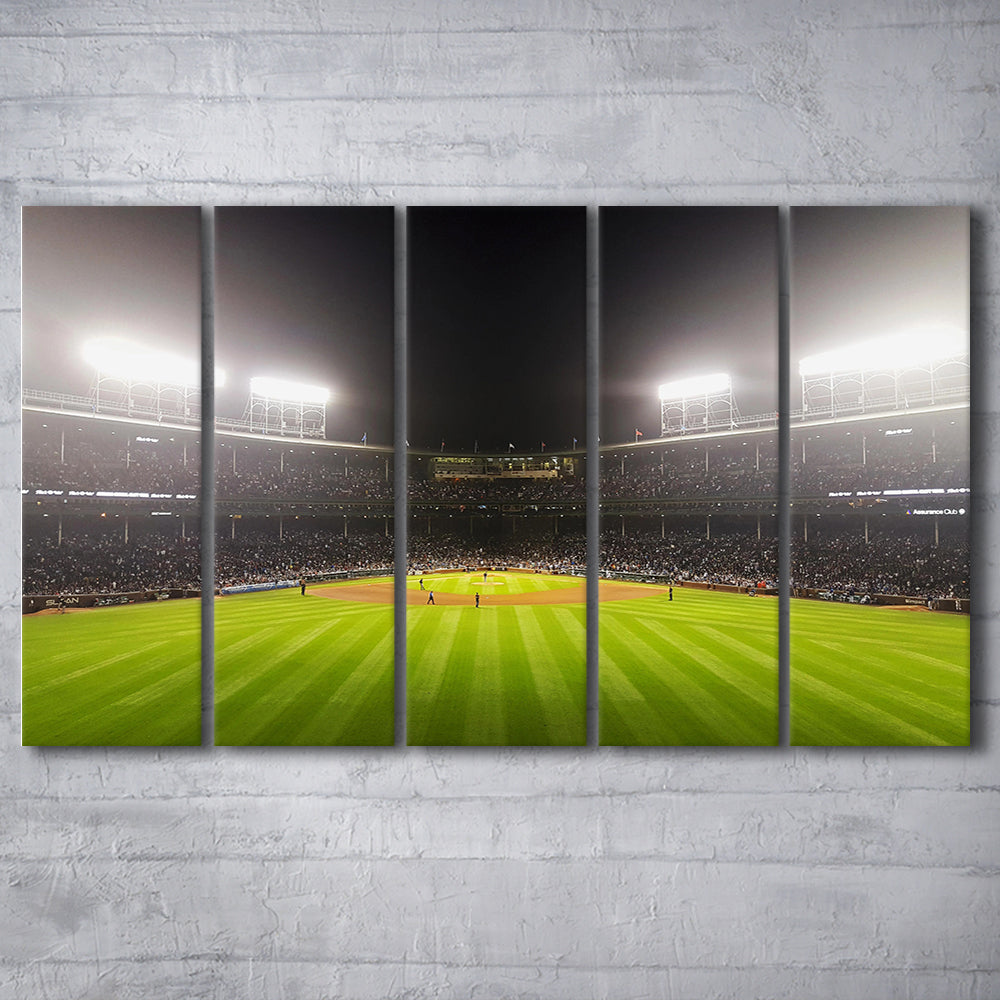 Wringley Field at Night, Stadium Canvas, Sport Art, 5 Panel B, Extra Large Canvas, Canvas Print Wall Art