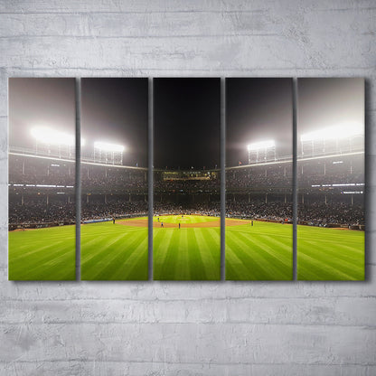 Wringley Field at Night, Stadium Canvas, Sport Art, 5 Panel B, Extra Large Canvas, Canvas Print Wall Art