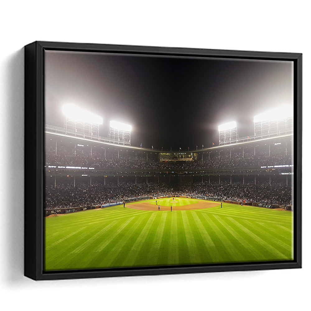 Wringley Field at Night, Stadium Canvas, Sport Art, Framed Canvas Print Wall Art, Floating Frame