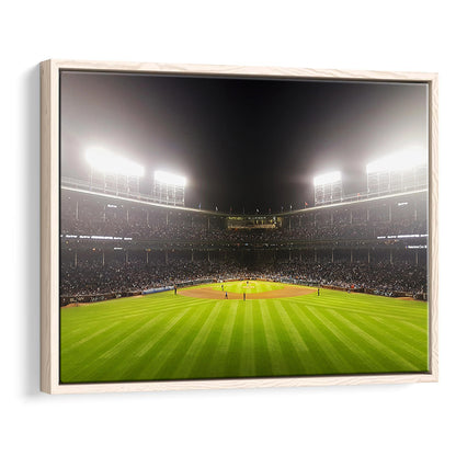 Wringley Field at Night, Stadium Canvas, Sport Art, Framed Canvas Print Wall Art, Floating Frame