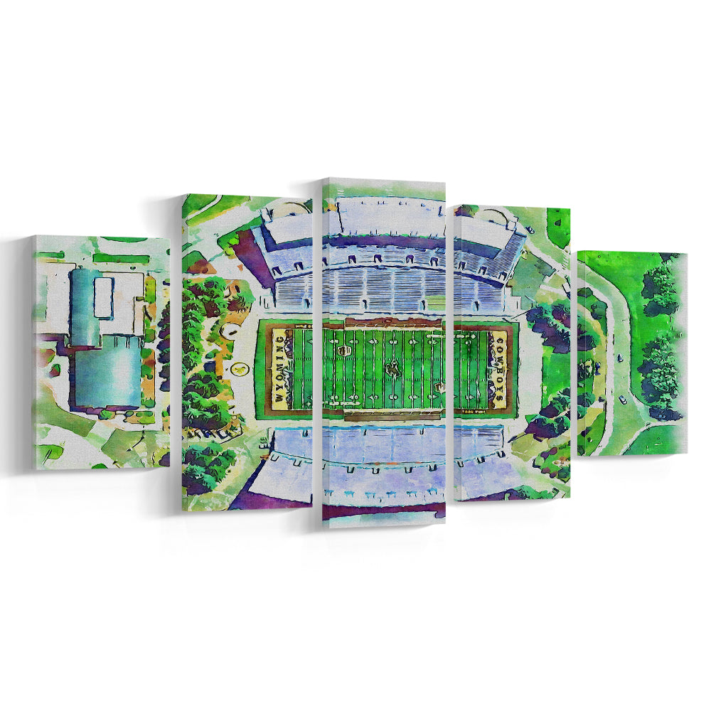 Wyoming Cowboys, Jonah Field at War Memorial Painting Stadium, Sport Art, Mixed 5 Panel, Canvas Print Wall Art