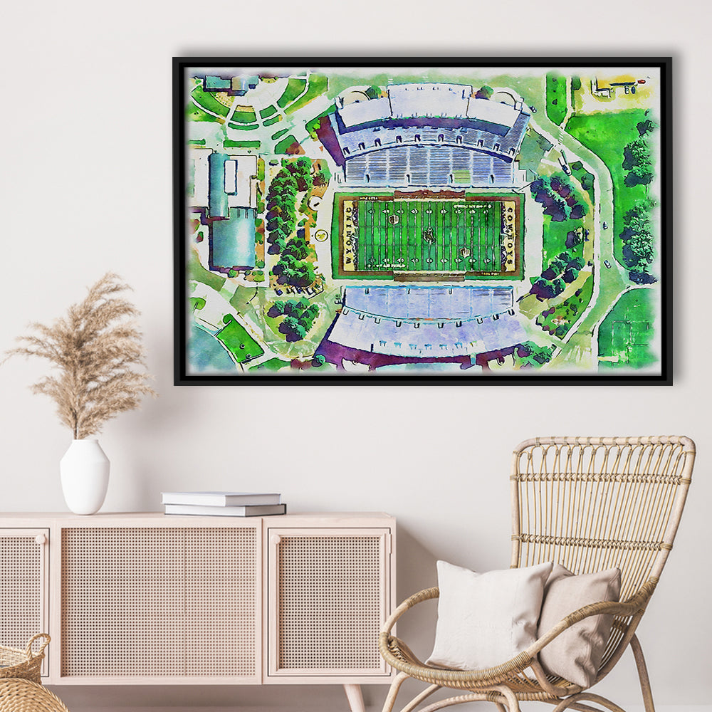 Wyoming Cowboys, Jonah Field at War Memorial Stadium Watercolor, Sport Gift Art, Framed Canvas Print Wall Art