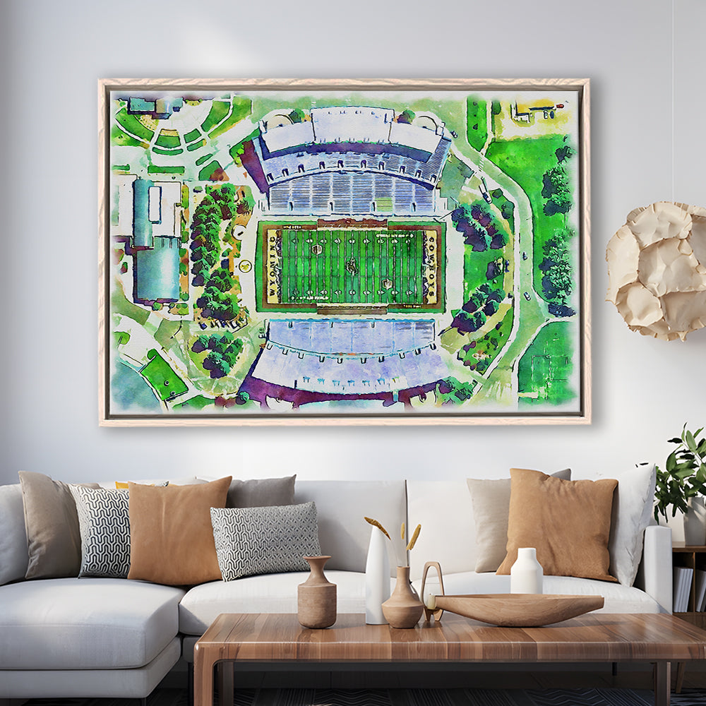 Wyoming Cowboys, Jonah Field at War Memorial Stadium Watercolor, Sport Gift Art, Framed Canvas Print Wall Art