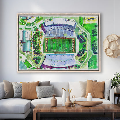 Wyoming Cowboys, Jonah Field at War Memorial Stadium Watercolor, Sport Gift Art, Framed Canvas Print Wall Art