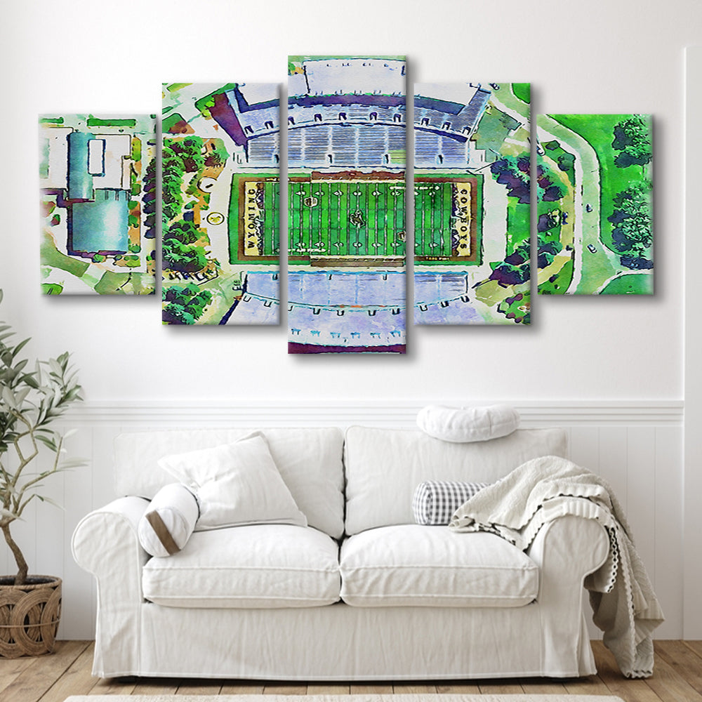 Wyoming Cowboys, Jonah Field at War Memorial Painting Stadium, Sport Art, Mixed 5 Panel, Canvas Print Wall Art