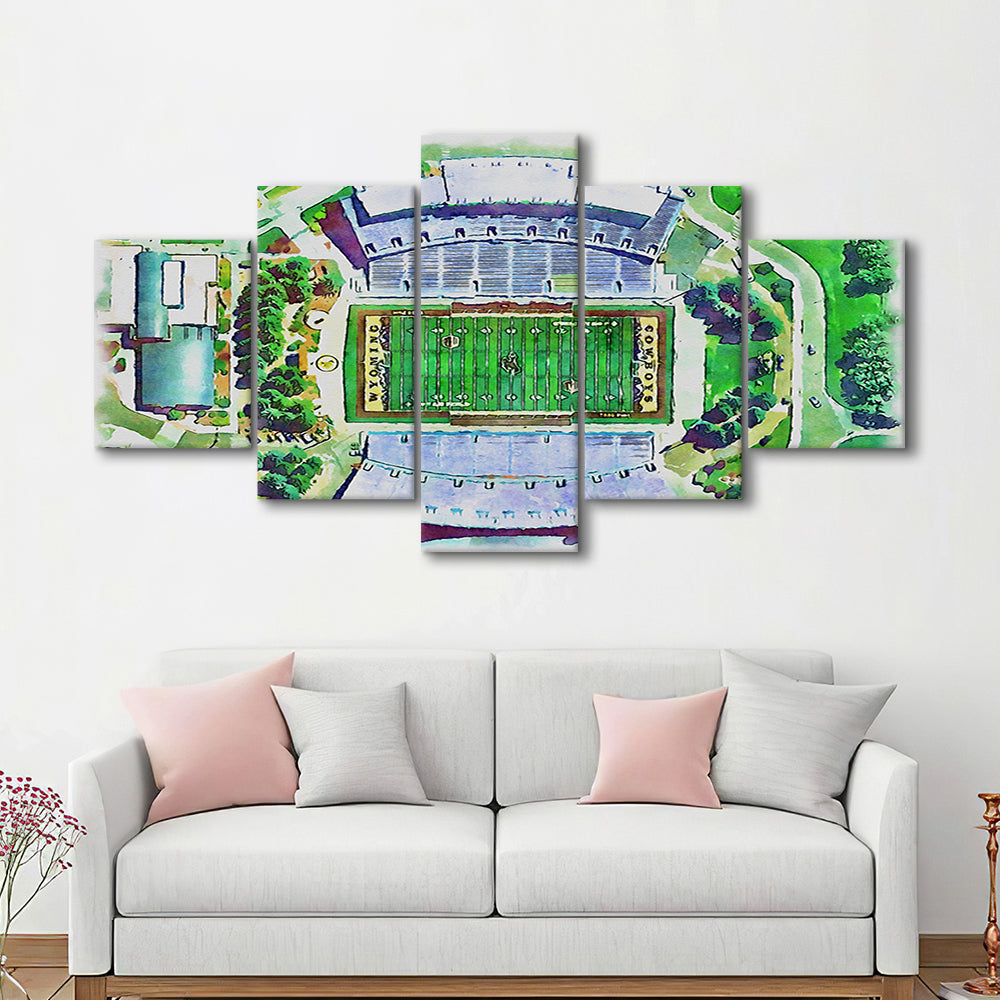 Wyoming Cowboys, Jonah Field at War Memorial Painting Stadium, Sport Art, Mixed 5 Panel, Canvas Print Wall Art