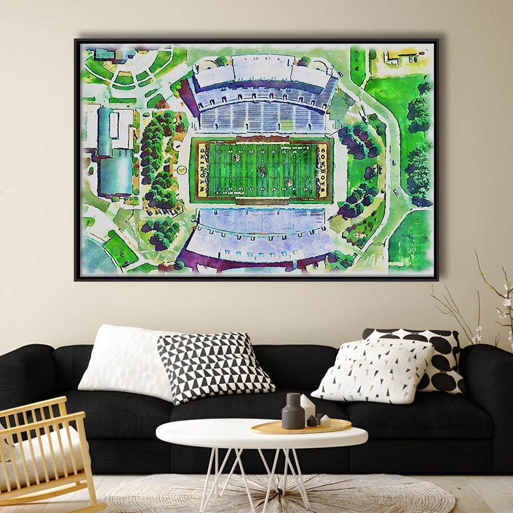 Wyoming Cowboys, Jonah Field at War Memorial Stadium Watercolor, Sport Gift Art, Framed Canvas Print Wall Art