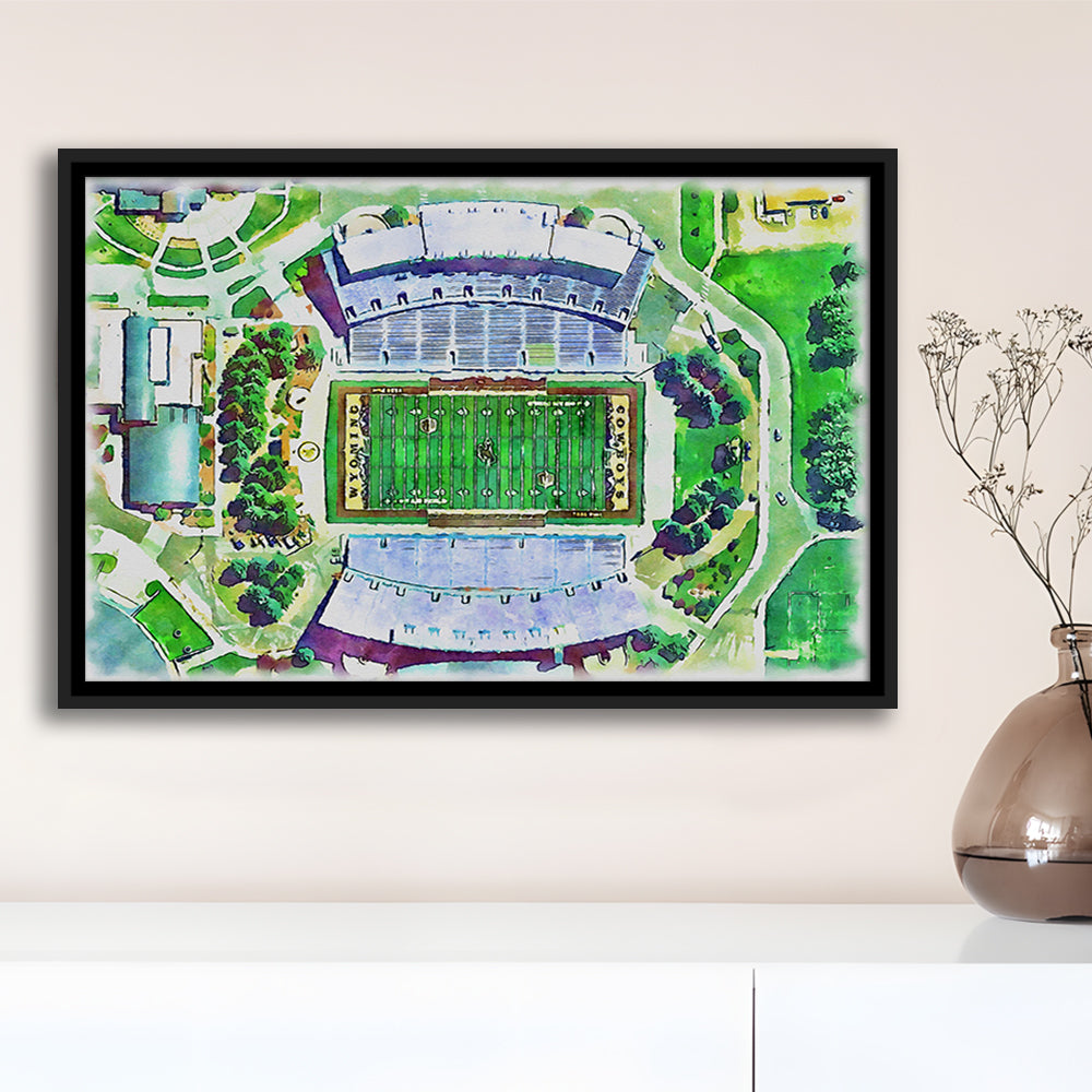 Wyoming Cowboys, Jonah Field at War Memorial Stadium Watercolor, Sport Gift Art, Framed Canvas Print Wall Art