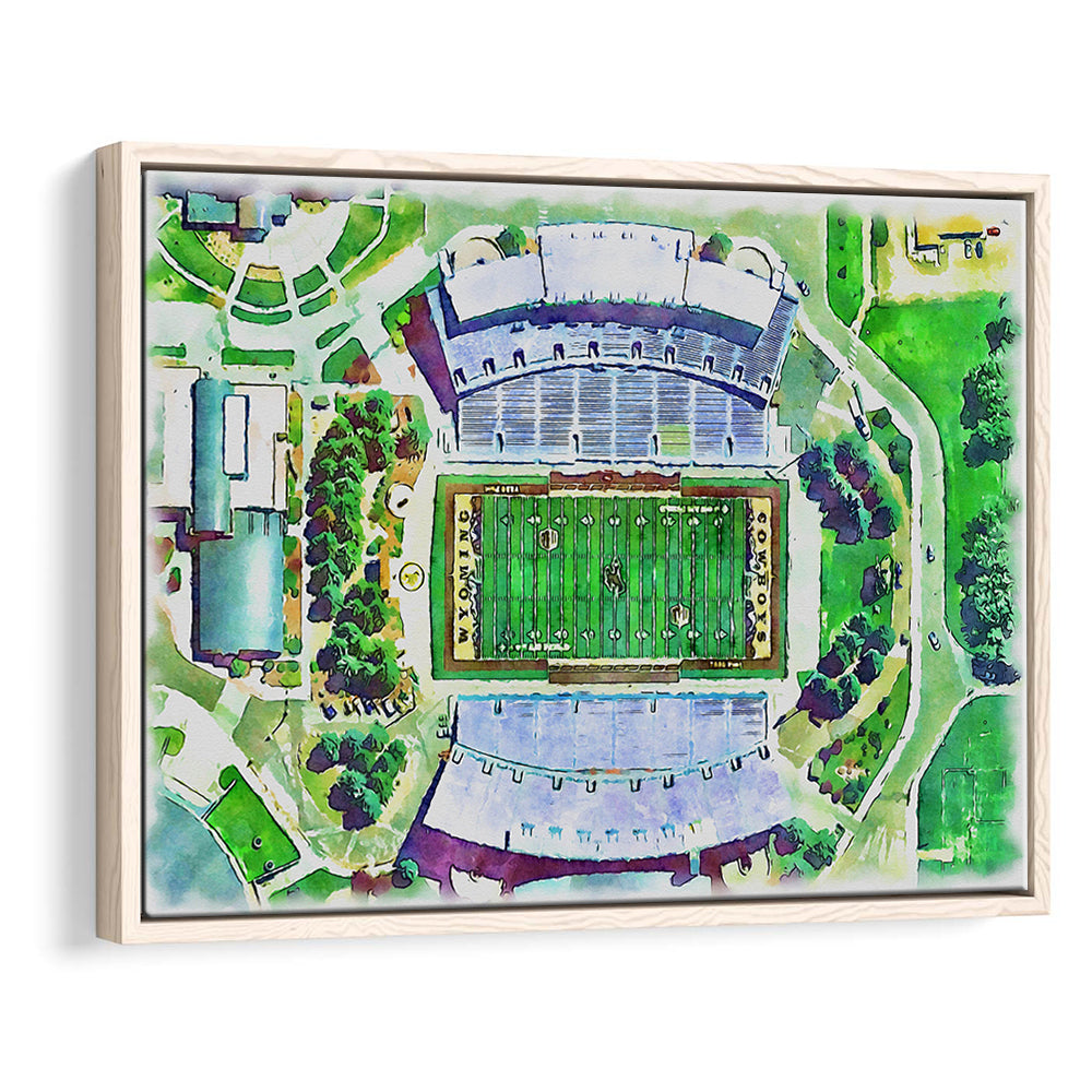 Wyoming Cowboys, Jonah Field at War Memorial Stadium Watercolor, Sport Gift Art, Framed Canvas Print Wall Art