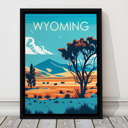 Wyoming Retro Art Print, Wyoming City Wall Art, Floating Framed Canvas Print, Framed Picture, Painting Canvas