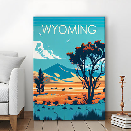 Wyoming Retro Art Print, Wyoming City Wall Art, Canvas Print, Painting Canvas, Living Room Decor