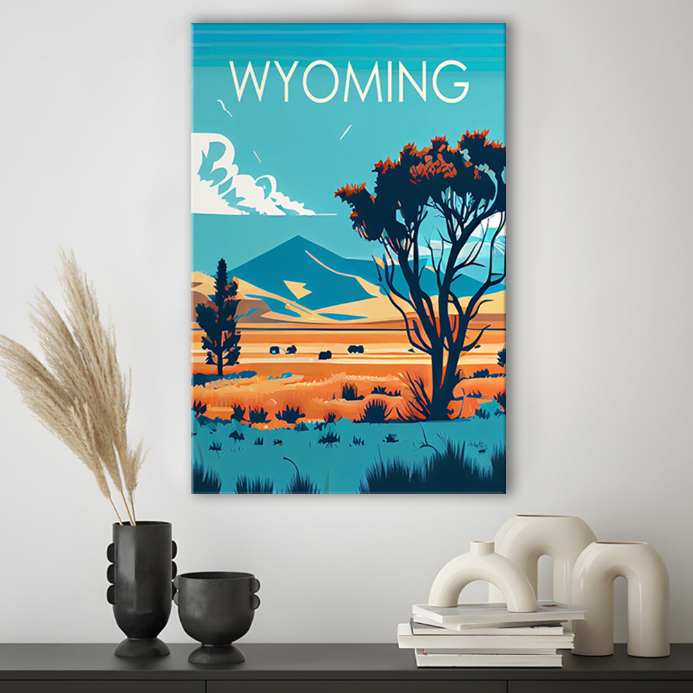 Wyoming Retro Art Print, Wyoming City Wall Art, Canvas Print, Painting Canvas, Living Room Decor