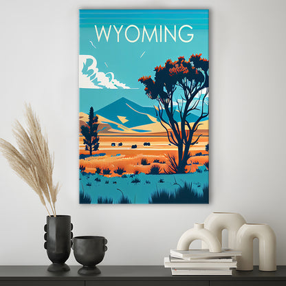 Wyoming Retro Art Print, Wyoming City Wall Art, Canvas Print, Painting Canvas, Living Room Decor