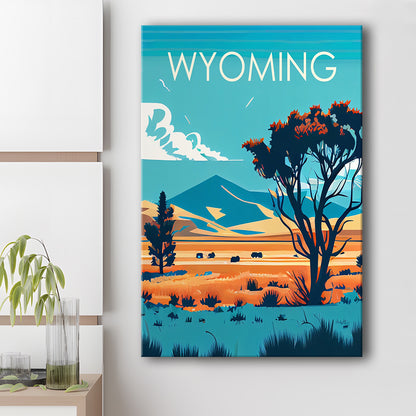 Wyoming Retro Art Print, Wyoming City Wall Art, Canvas Print, Painting Canvas, Living Room Decor