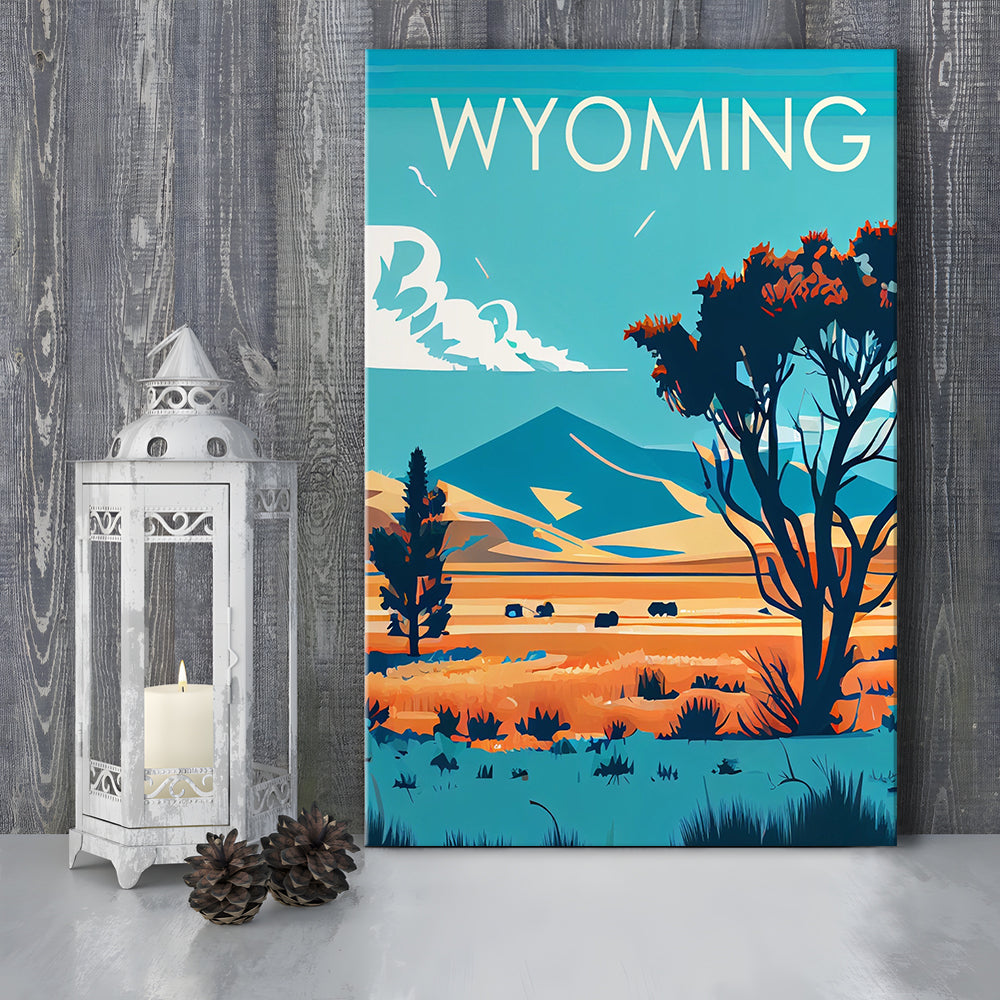 Wyoming Retro Art Print, Wyoming City Wall Art, Canvas Print, Painting Canvas, Living Room Decor