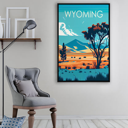 Wyoming Retro Art Print, Wyoming City Wall Art, Floating Framed Canvas Print, Framed Picture, Painting Canvas