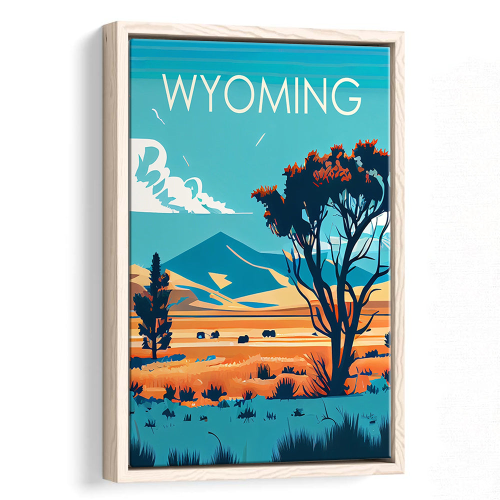 Wyoming Retro Art Print, Wyoming City Wall Art, Floating Framed Canvas Print, Framed Picture, Painting Canvas