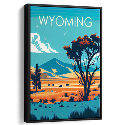 Wyoming Retro Art Print, Wyoming City Wall Art, Floating Framed Canvas Print, Framed Picture, Painting Canvas