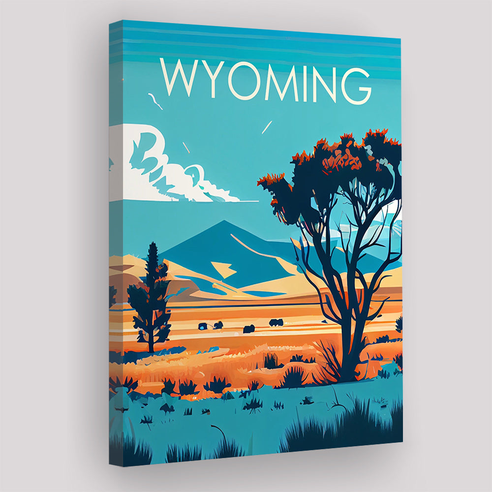 Wyoming Retro Art Print, Wyoming City Wall Art, Canvas Print, Painting Canvas, Living Room Decor