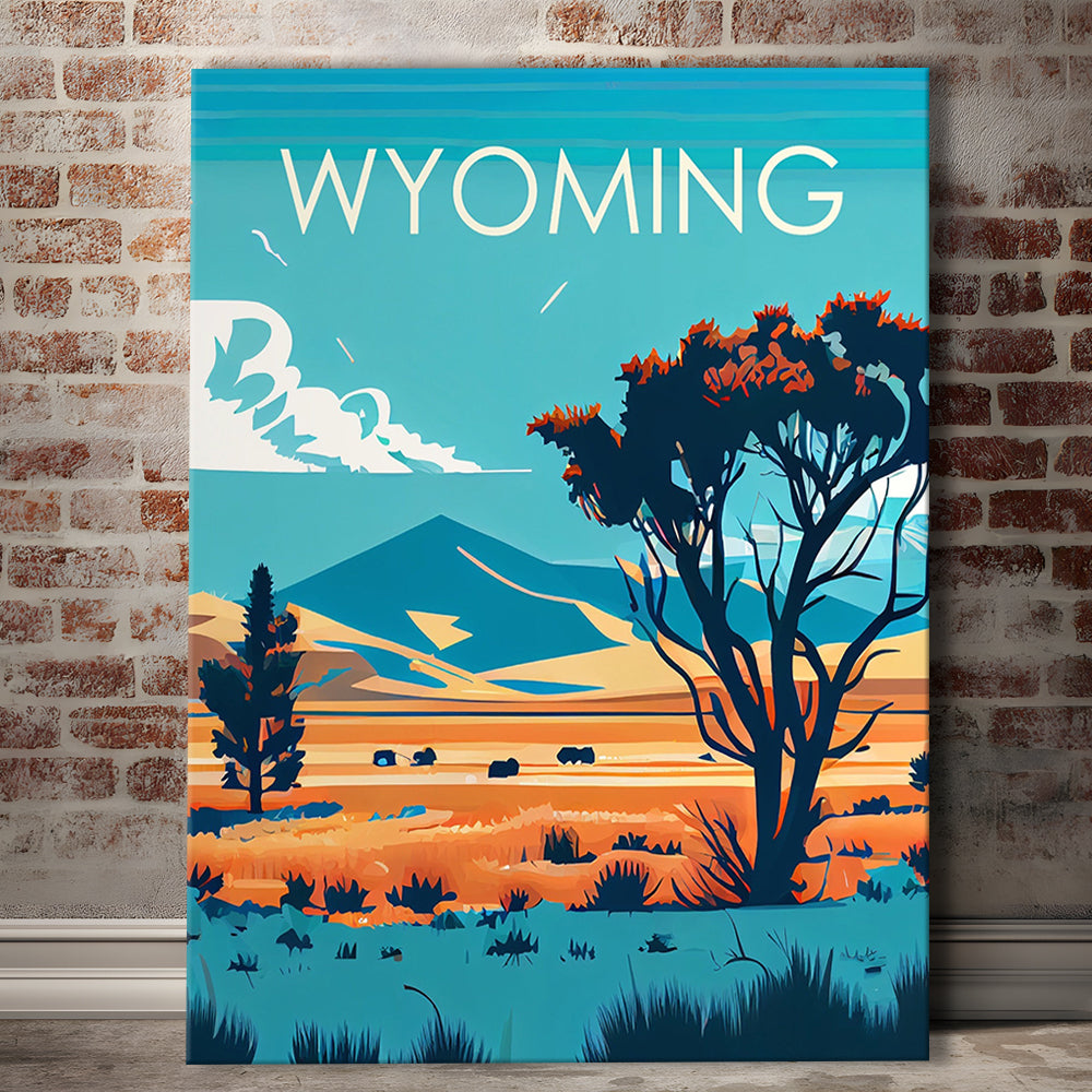 Wyoming Retro Art Print, Wyoming City Wall Art, Canvas Print, Painting Canvas, Living Room Decor