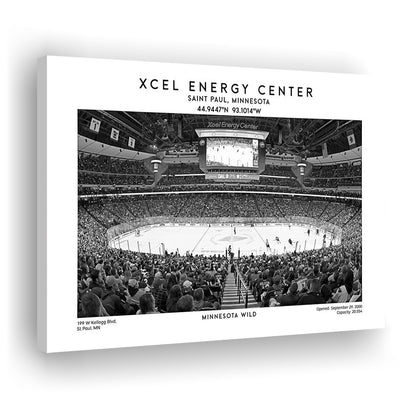 Xcel Energy Center Stadium Black And White, Minnesota Wild Hockey Stadium Wall Art Print, Canvas Print Wall Art, Man Cave Gift