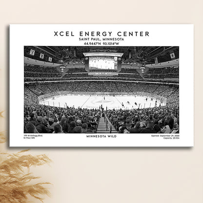 Xcel Energy Center Stadium Black And White, Minnesota Wild Hockey Stadium Wall Art Print, Canvas Print Wall Art, Man Cave Gift