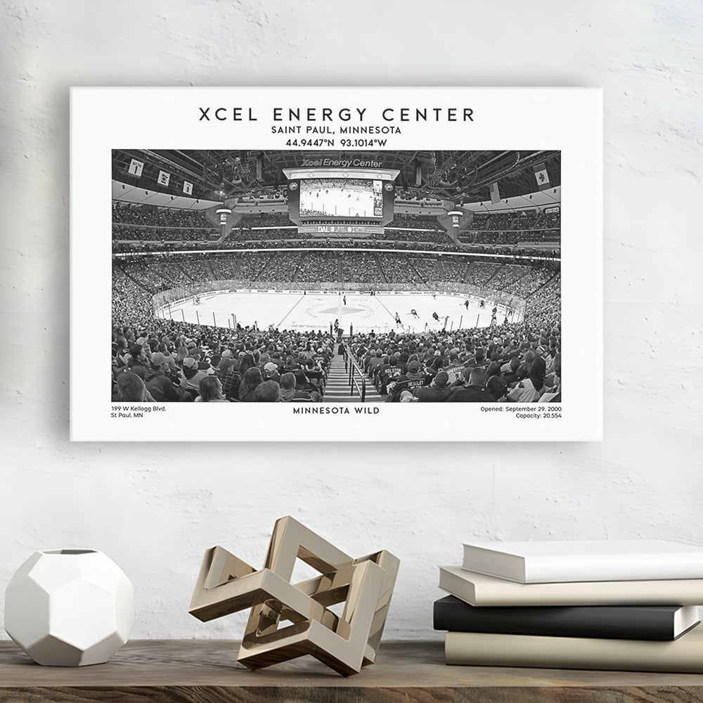 Xcel Energy Center Stadium Black And White, Minnesota Wild Hockey Stadium Wall Art Print, Canvas Print Wall Art, Man Cave Gift