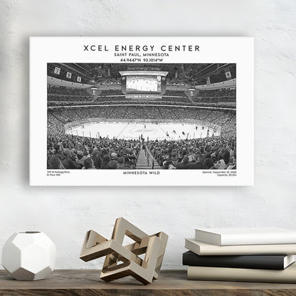 Xcel Energy Center Stadium Black And White, Minnesota Wild Hockey Stadium Wall Art Print, Canvas Print Wall Art, Man Cave Gift