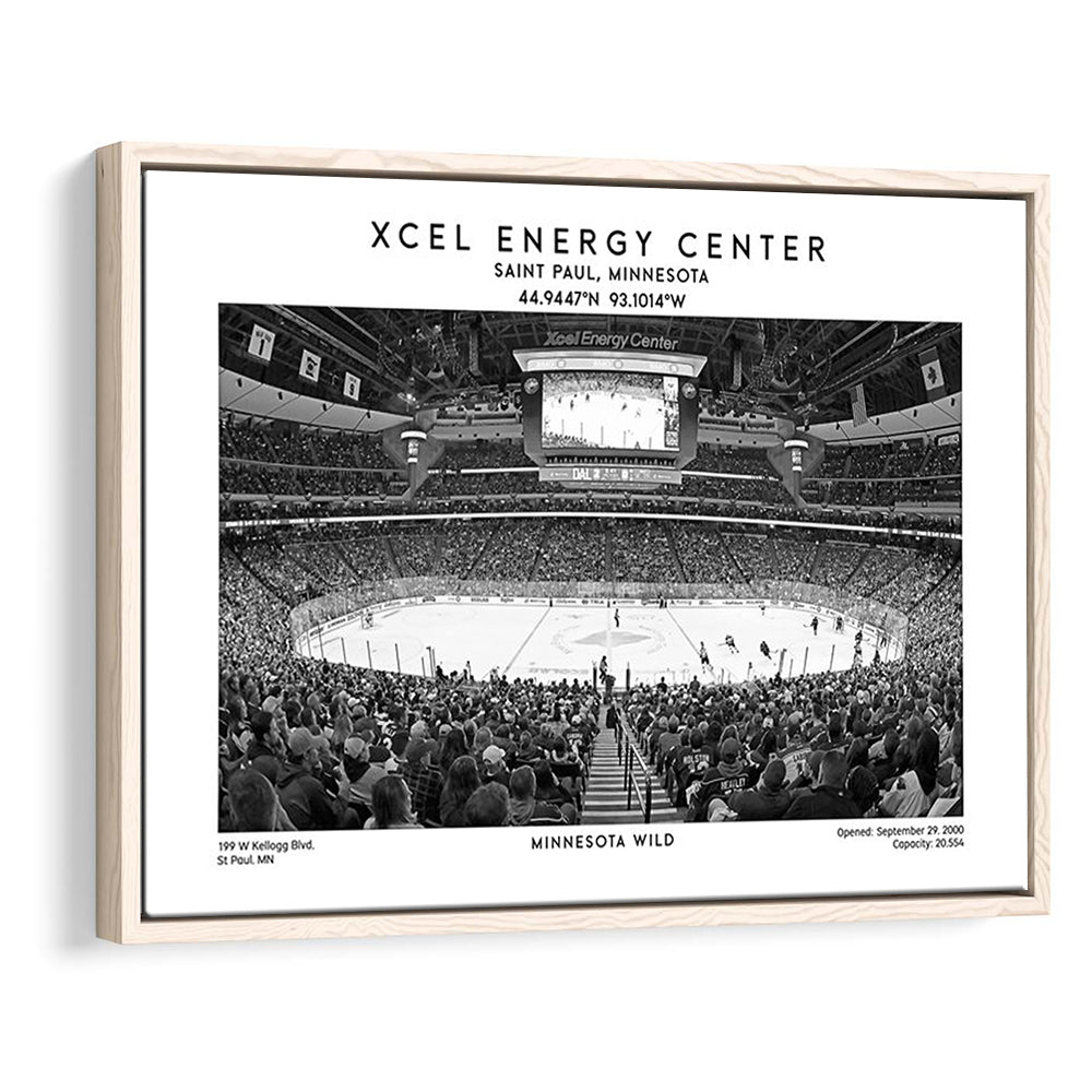 Xcel Energy Center Stadium Black And White, Minnesota Wild Hockey Stadium Wall Art Print, Framed Canvas Print Wall Art
