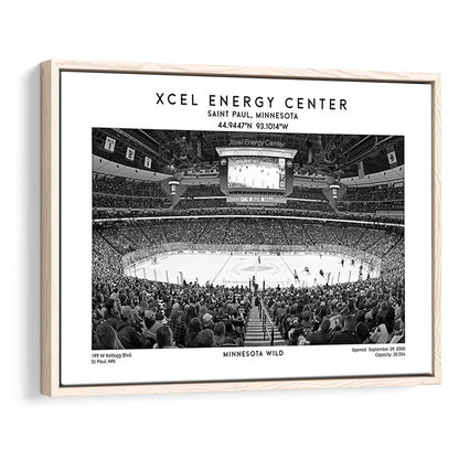 Xcel Energy Center Stadium Black And White, Minnesota Wild Hockey Stadium Wall Art Print, Framed Canvas Print Wall Art