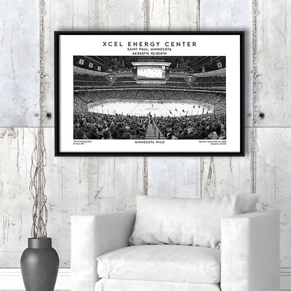 Xcel Energy Center Stadium Black And White, Minnesota Wild Hockey Stadium Wall Art Print, Framed Canvas Print Wall Art