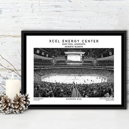 Xcel Energy Center Stadium Black And White, Minnesota Wild Hockey Stadium Wall Art Print, Framed Canvas Print Wall Art