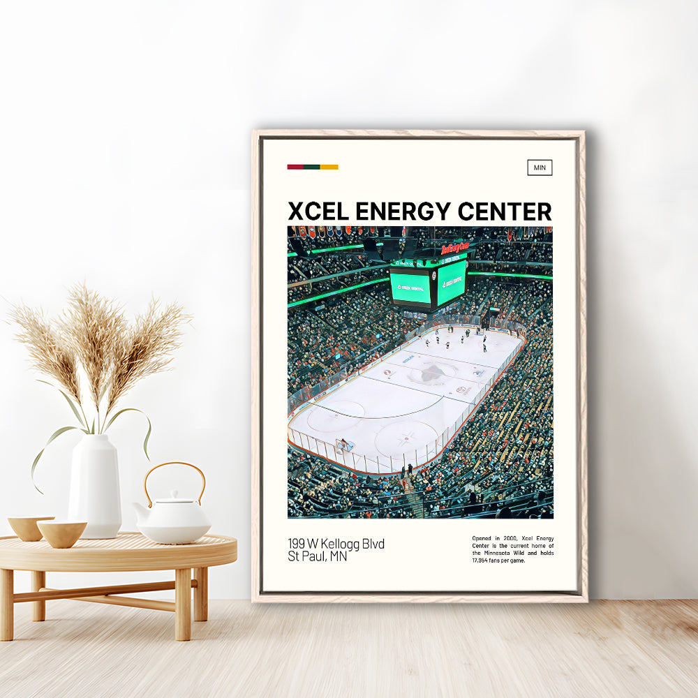 Xcel Energy Center Print, Minnesota Wild Stadium Canvas Art, Man Cave Gift, Floating Framed Canvas Print Wall Art
