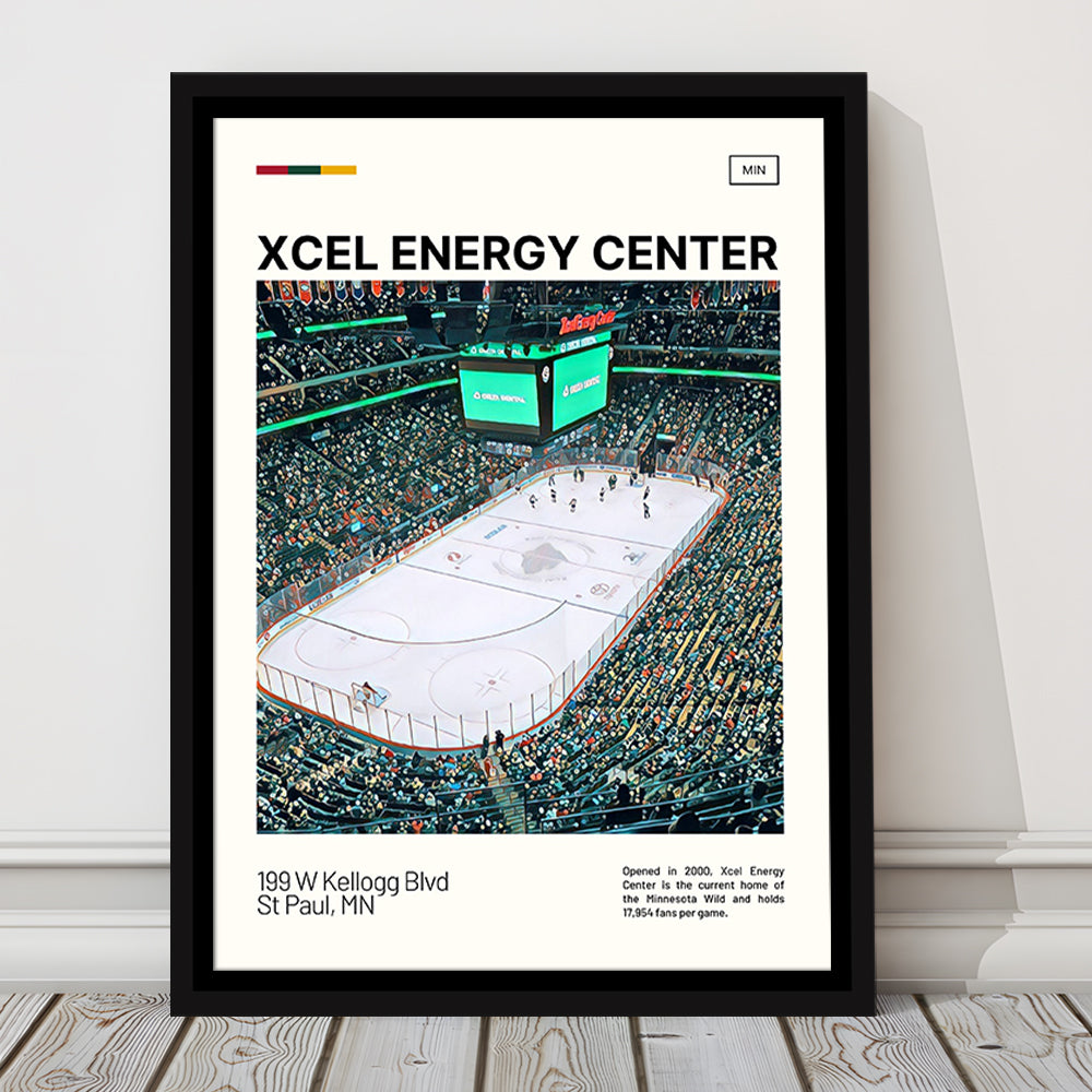 Xcel Energy Center Print, Minnesota Wild Stadium Canvas Art, Man Cave Gift, Floating Framed Canvas Print Wall Art