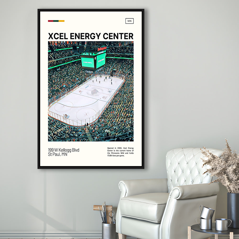 Xcel Energy Center Print, Minnesota Wild Stadium Canvas Art, Man Cave Gift, Floating Framed Canvas Print Wall Art