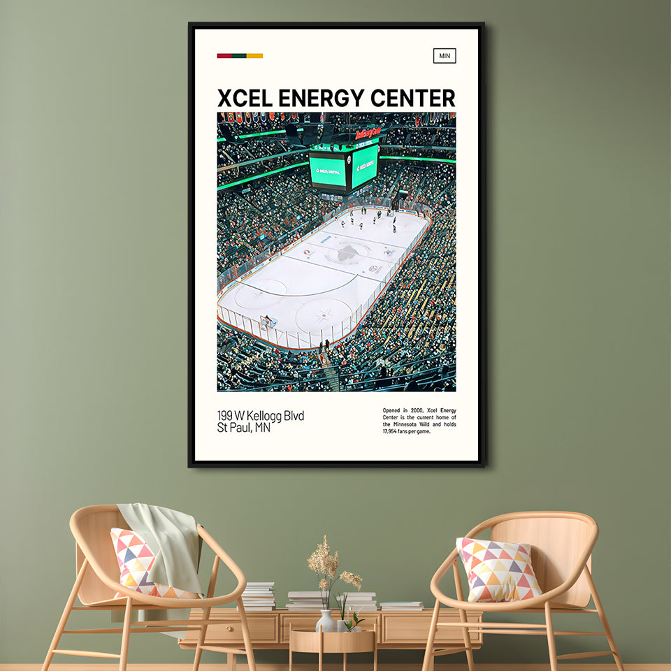 Xcel Energy Center Print, Minnesota Wild Stadium Canvas Art, Man Cave Gift, Floating Framed Canvas Print Wall Art