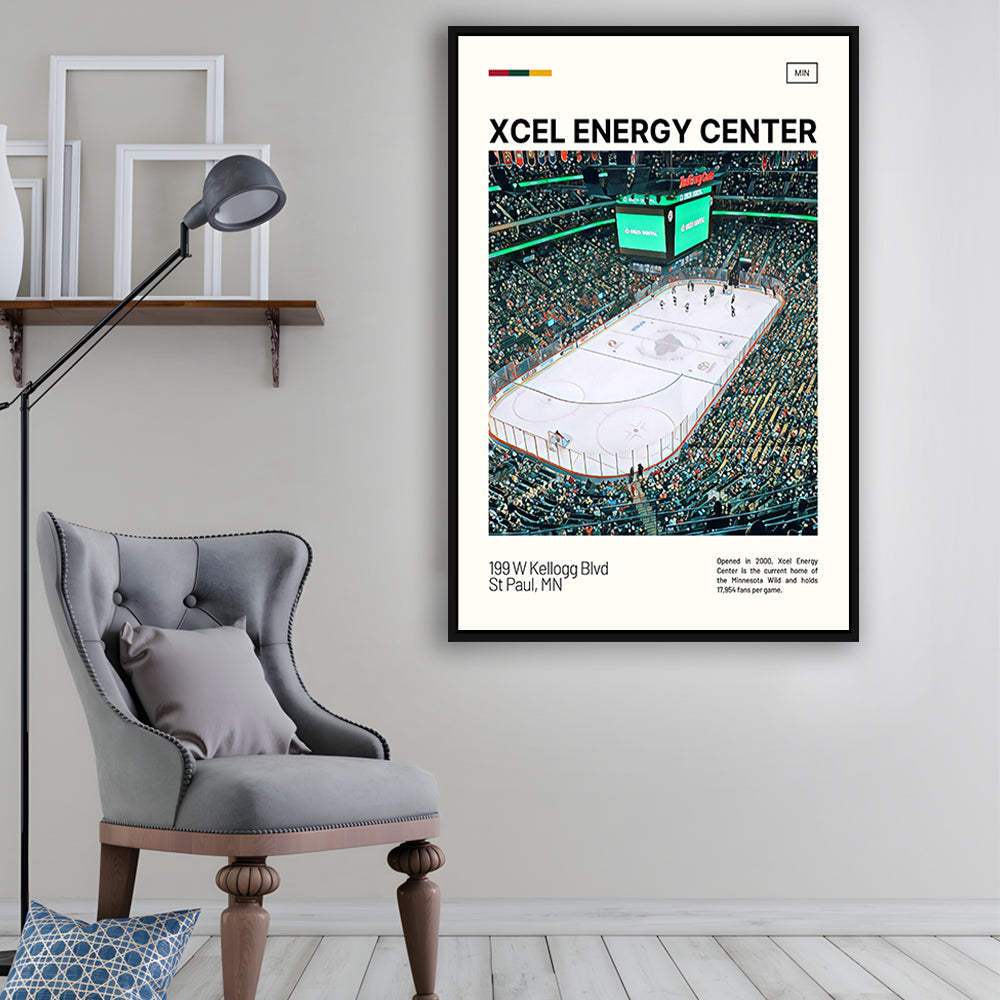 Xcel Energy Center Print, Minnesota Wild Stadium Canvas Art, Man Cave Gift, Floating Framed Canvas Print Wall Art
