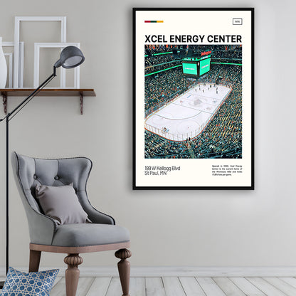 Xcel Energy Center Print, Minnesota Wild Stadium Canvas Art, Man Cave Gift, Floating Framed Canvas Print Wall Art