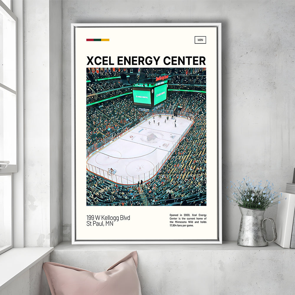 Xcel Energy Center Print, Minnesota Wild Stadium Canvas Art, Man Cave Gift, Floating Framed Canvas Print Wall Art
