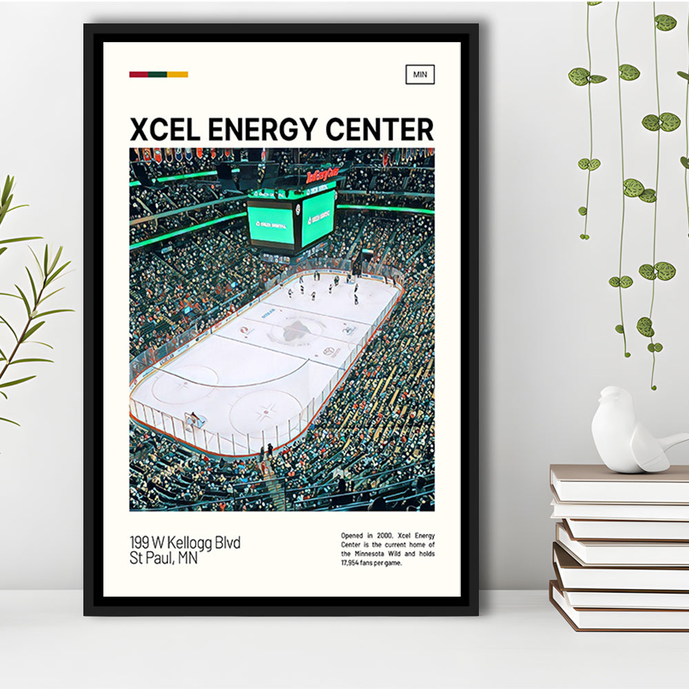 Xcel Energy Center Print, Minnesota Wild Stadium Canvas Art, Man Cave Gift, Floating Framed Canvas Print Wall Art