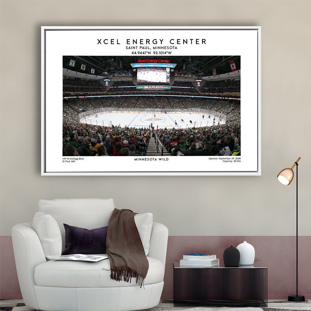 Xcel Energy Center, Minnesota Wild Hockey Stadium Wall Art Print, Sport Art Print, Framed Canvas Print Wall Art