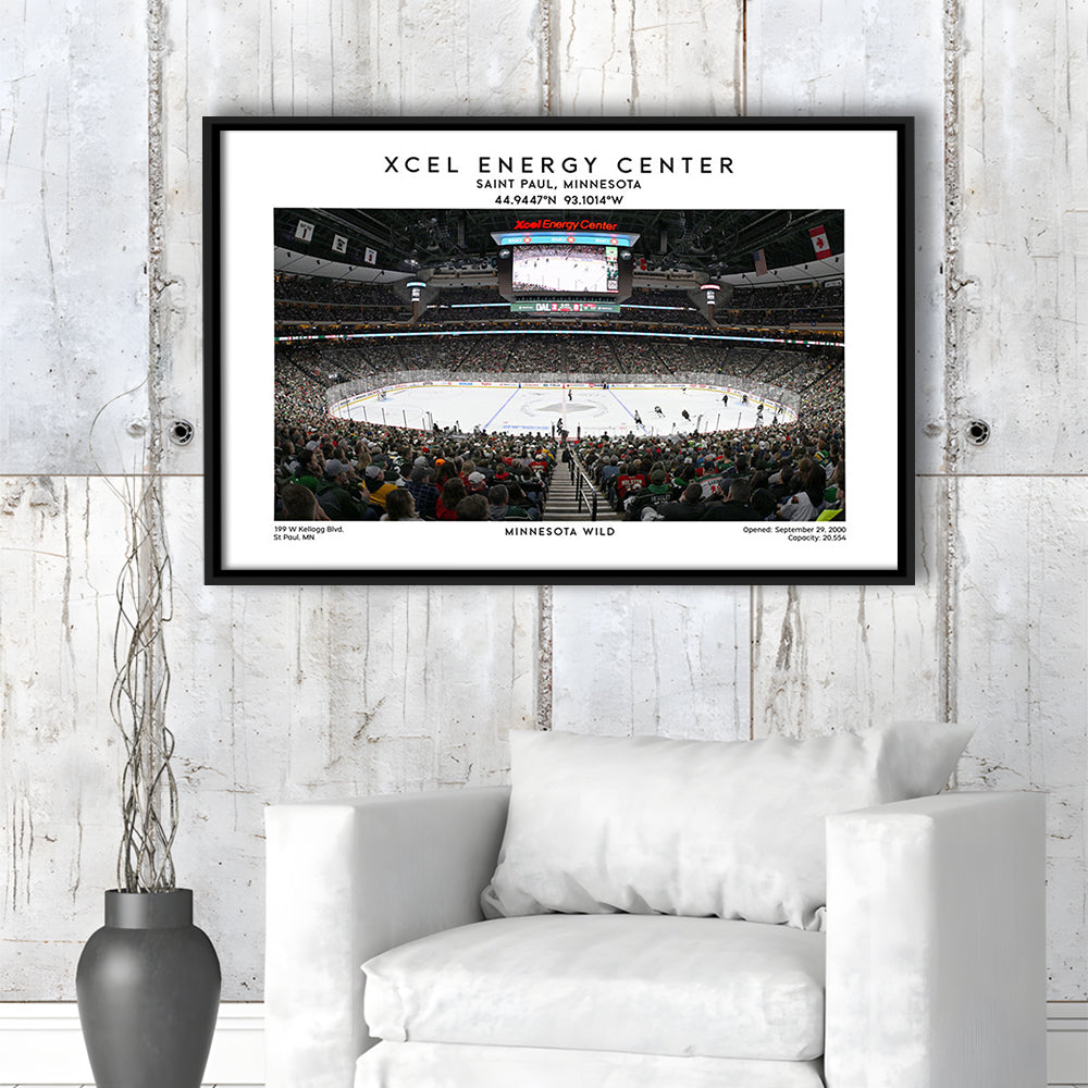 Xcel Energy Center, Minnesota Wild Hockey Stadium Wall Art Print, Sport Art Print, Framed Canvas Print Wall Art