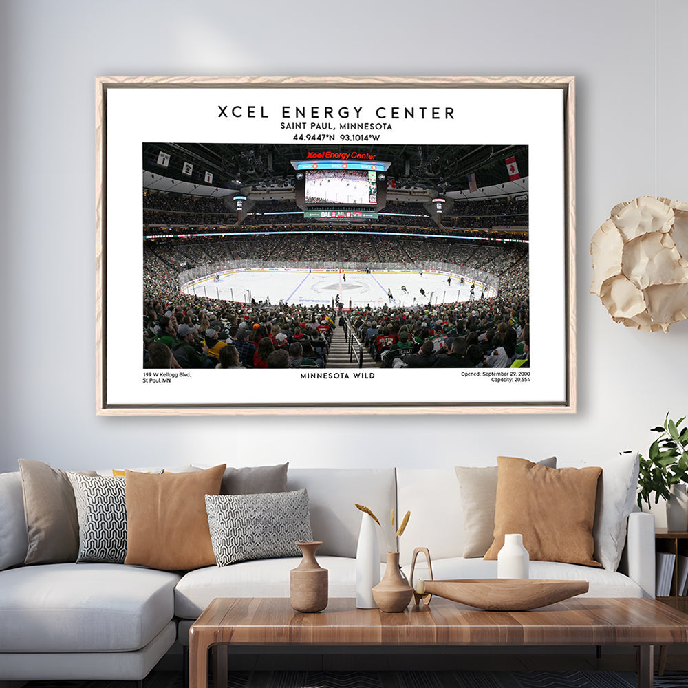 Xcel Energy Center, Minnesota Wild Hockey Stadium Wall Art Print, Sport Art Print, Framed Canvas Print Wall Art