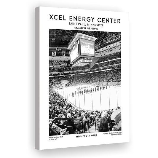 Xcel Energy Centre Stadium Black And White, Minnesota Wild Hockey Stadium Wall Art, Canvas Prints Wall Art, Man Cave Decor