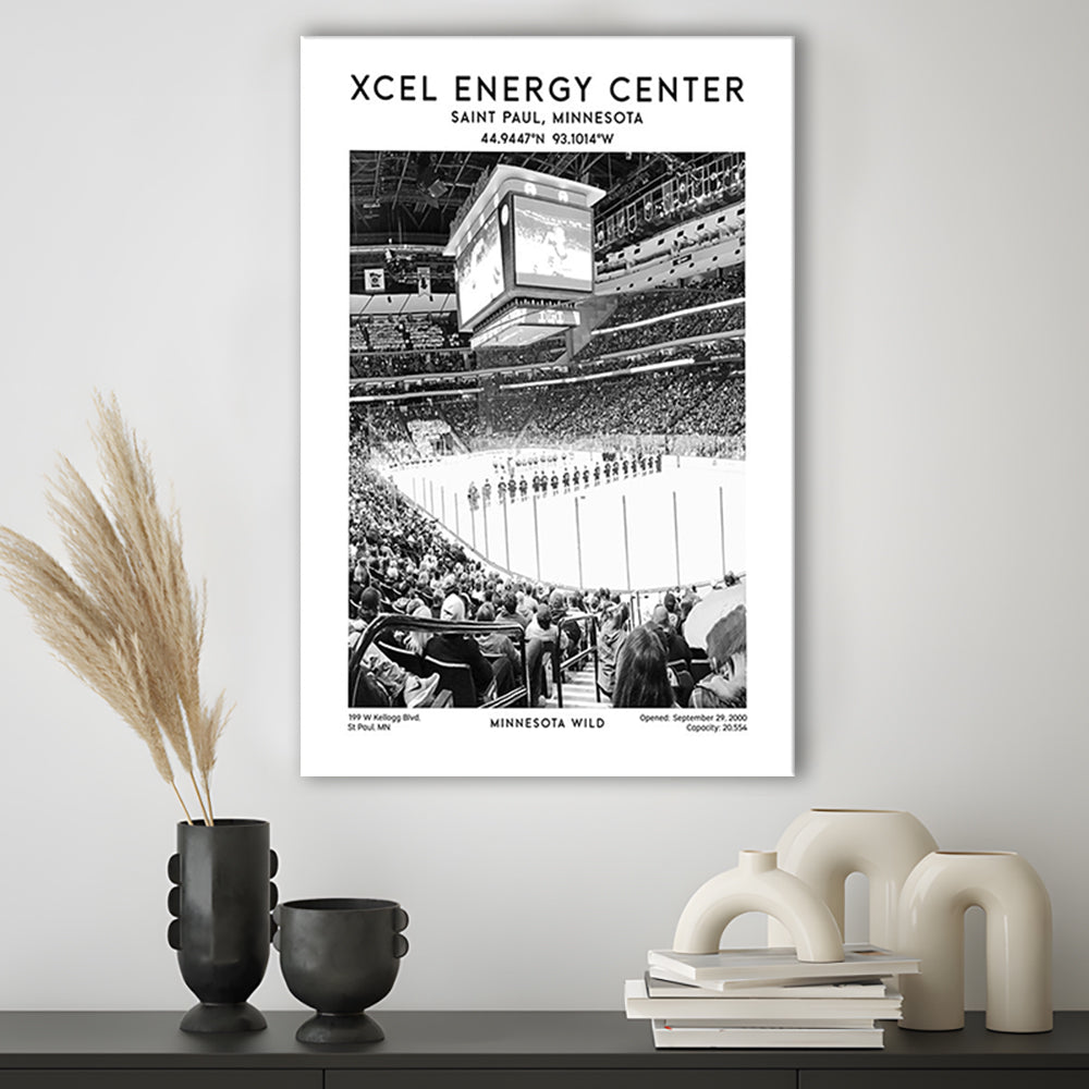 Xcel Energy Centre Stadium Black And White, Minnesota Wild Hockey Stadium Wall Art, Canvas Prints Wall Art, Man Cave Decor