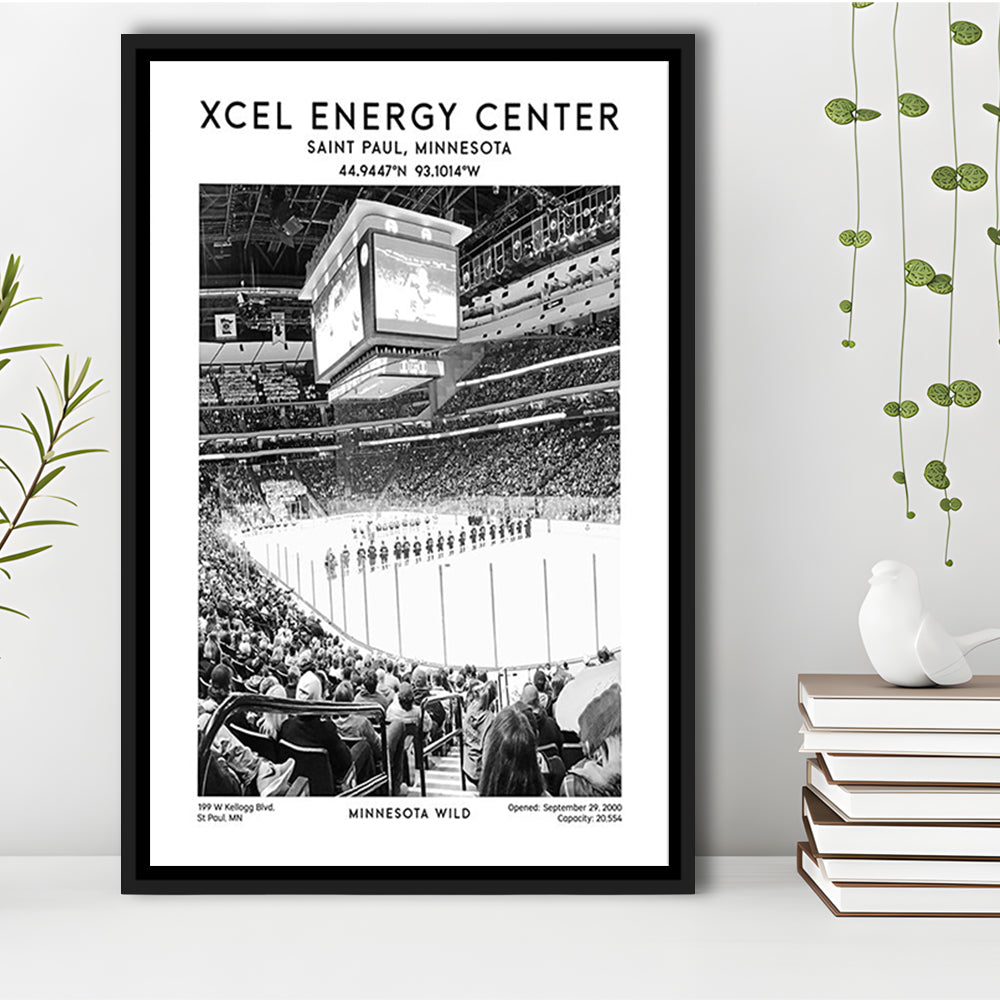 Xcel Energy Centre Stadium Black And White, Minnesota Wild Hockey Stadium Wall Art, Framed Canvas Prints Wall Art