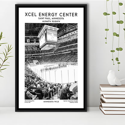 Xcel Energy Centre Stadium Black And White, Minnesota Wild Hockey Stadium Wall Art, Framed Canvas Prints Wall Art