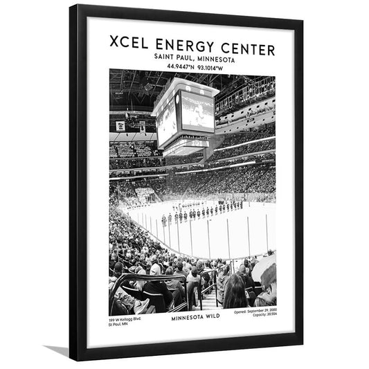 Xcel Energy Centre Stadium Black And White, Minnesota Wild Hockey Stadium Wall Art, Framed Art Prints Wall Decor