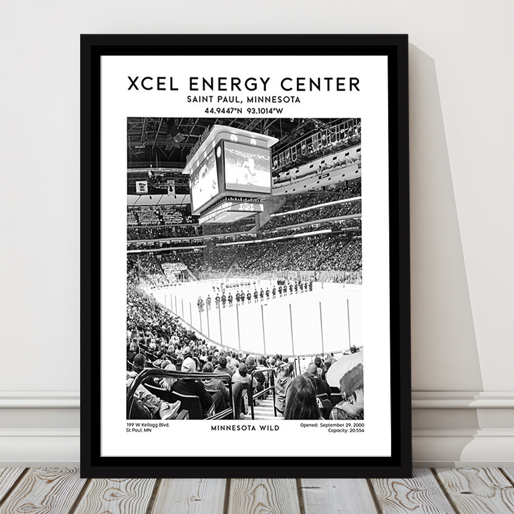 Xcel Energy Centre Stadium Black And White, Minnesota Wild Hockey Stadium Wall Art, Framed Canvas Prints Wall Art